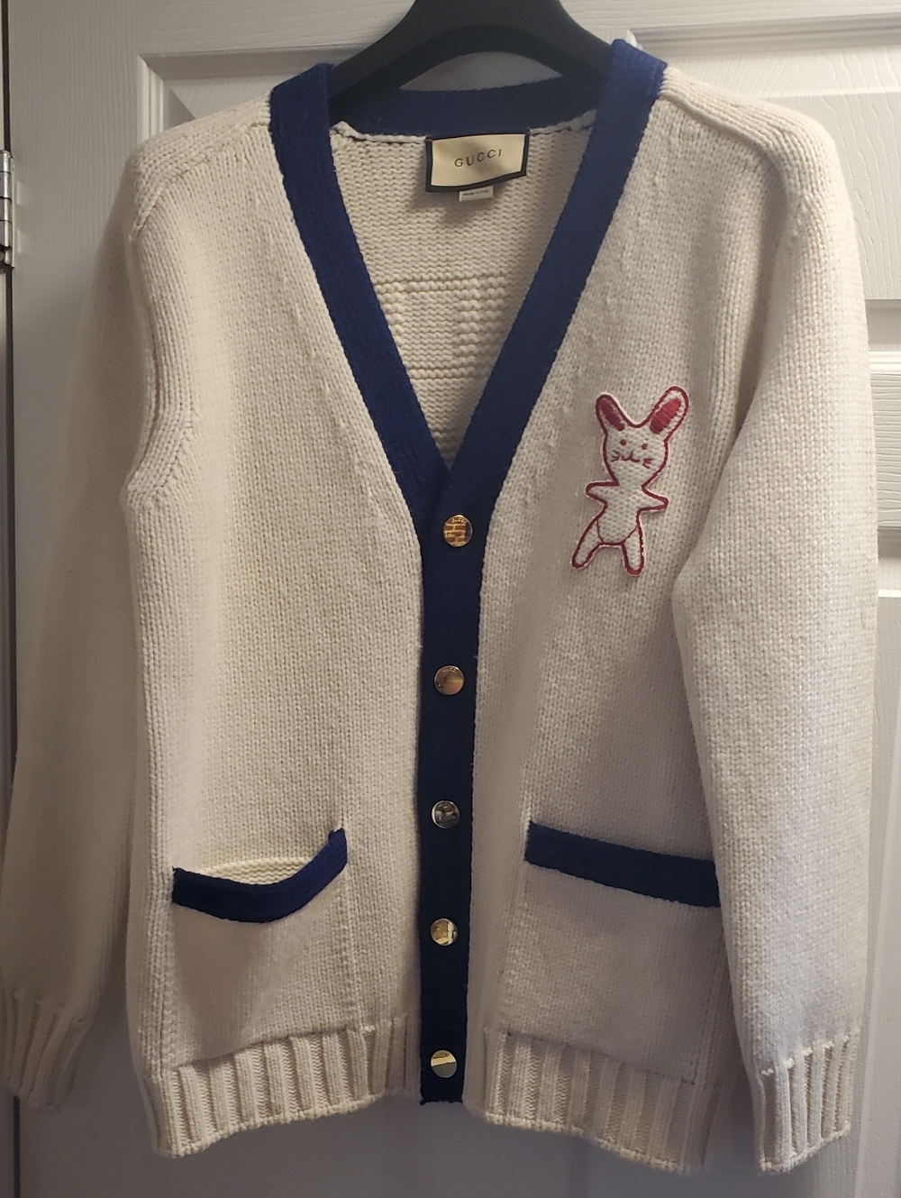 Gucci Cardigan with Navy Trim and Lunar New Year Bunny Patch